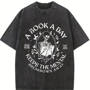 A Book a Day Keep the Mental Breakdown Away Vintage Washed T-Shirt in Black