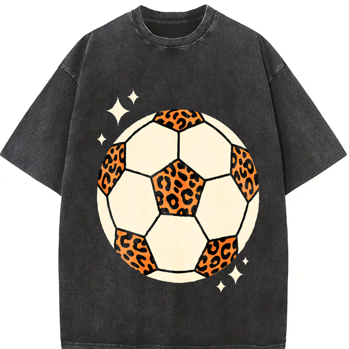 Leopard Soccer Ball Vintage Washed T-Shirt in Black