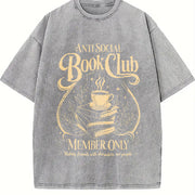 Anti Social Book Club Librarian Book Lover vintage washed oversized T-shirt in Gray