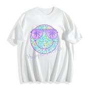 Purple Leopard Smiley Cotton T-Shirt in White