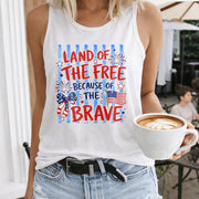Land of the Free Because of the Brave Women's Color Cotton Tank Top in White