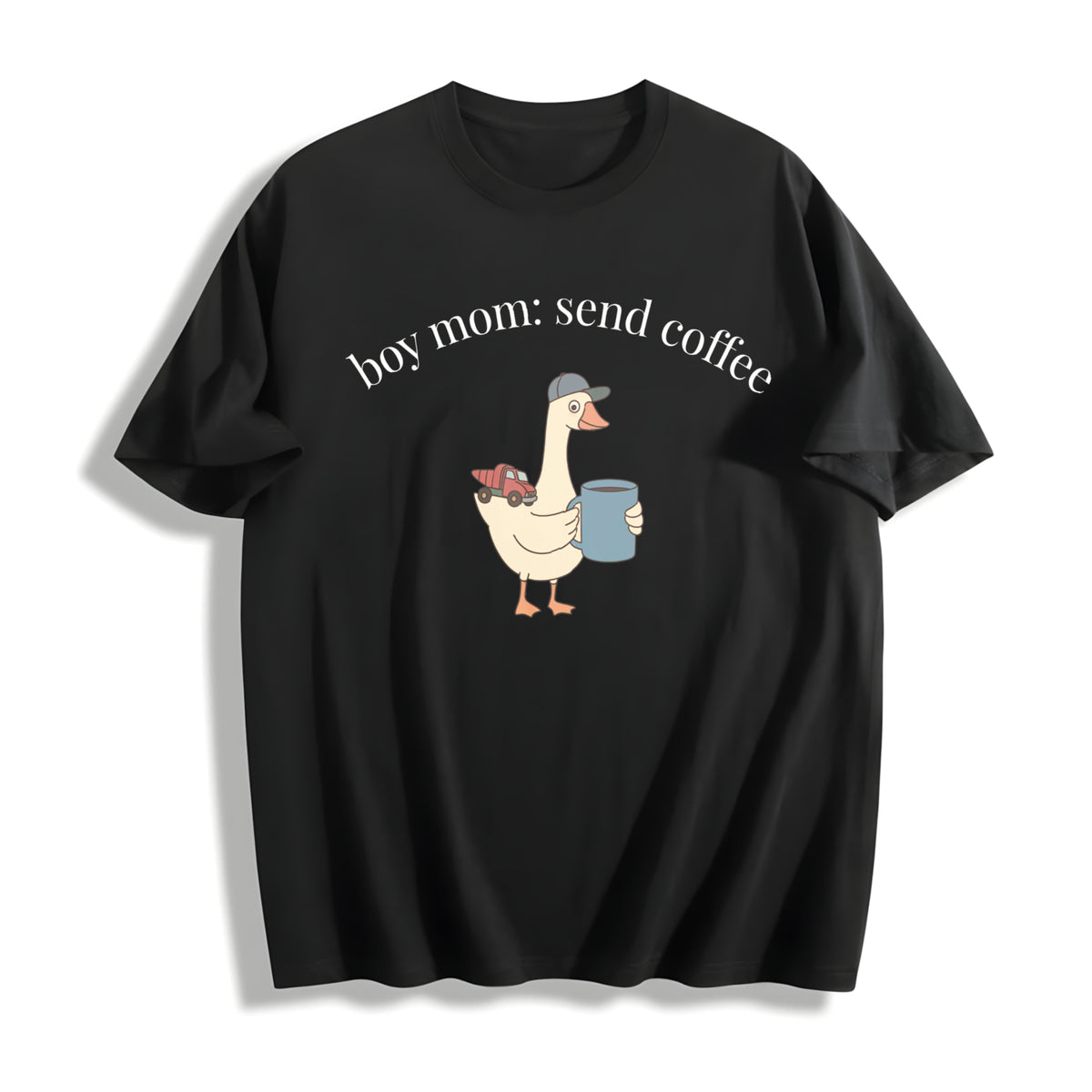 Boy Mom: Send Coffee Cotton T-Shirt in Black