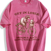Get in Loser Raccoon Cat Animal Vintage Washed T-Shirt in Red