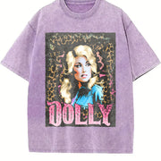 Dolly Parton Retro 80s Country Music Autograph Vintage Washed T-Shirt in Purple
