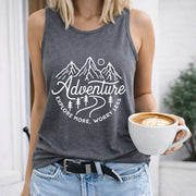 Adventure Explore More Worry Less Crew-neck Sleeveless Women's Color Cotton Tank Top in Gray
