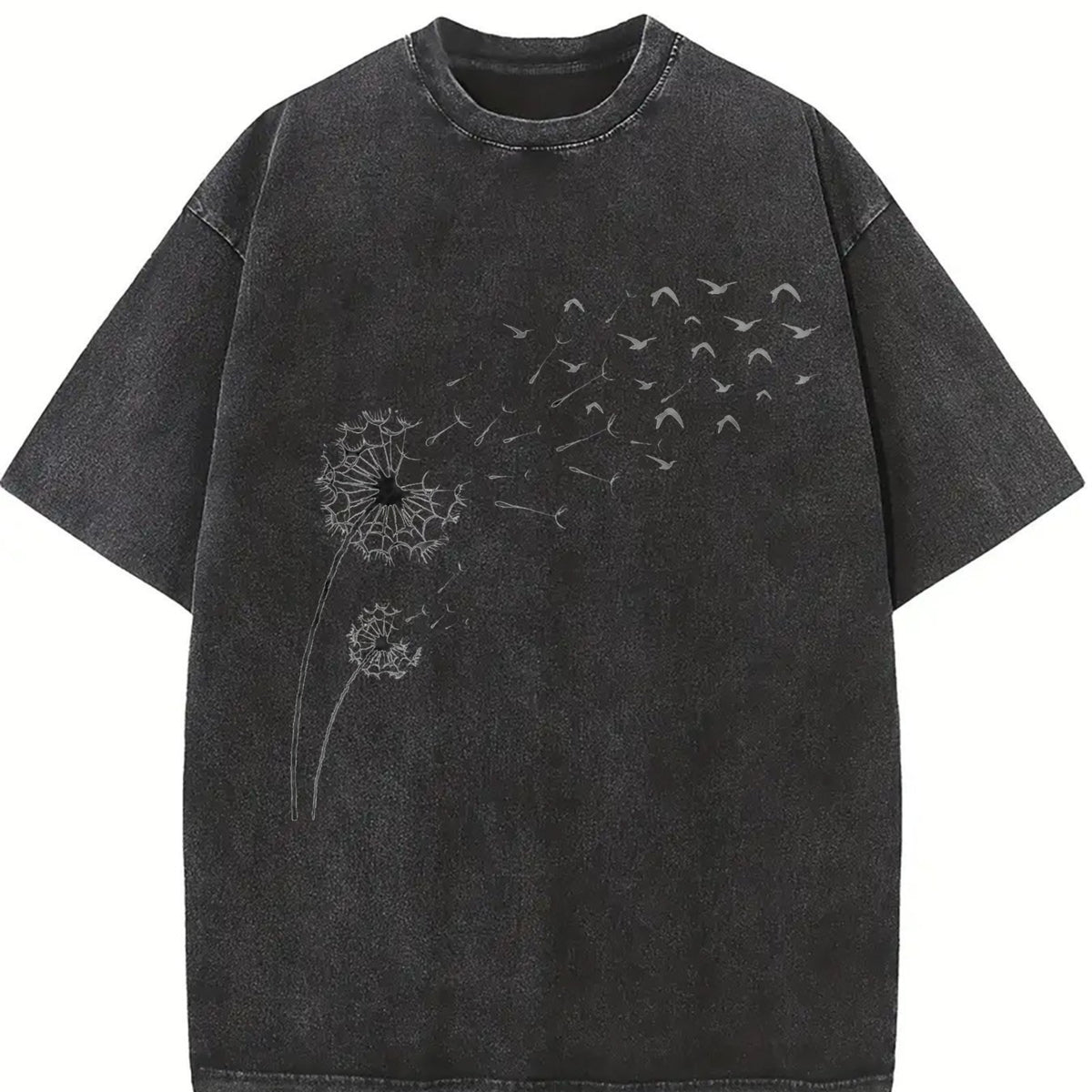 Dandelion Seeds Vintage Washed T-Shirt in Black