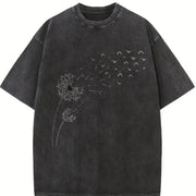 Dandelion Seeds Vintage Washed T-Shirt in Black