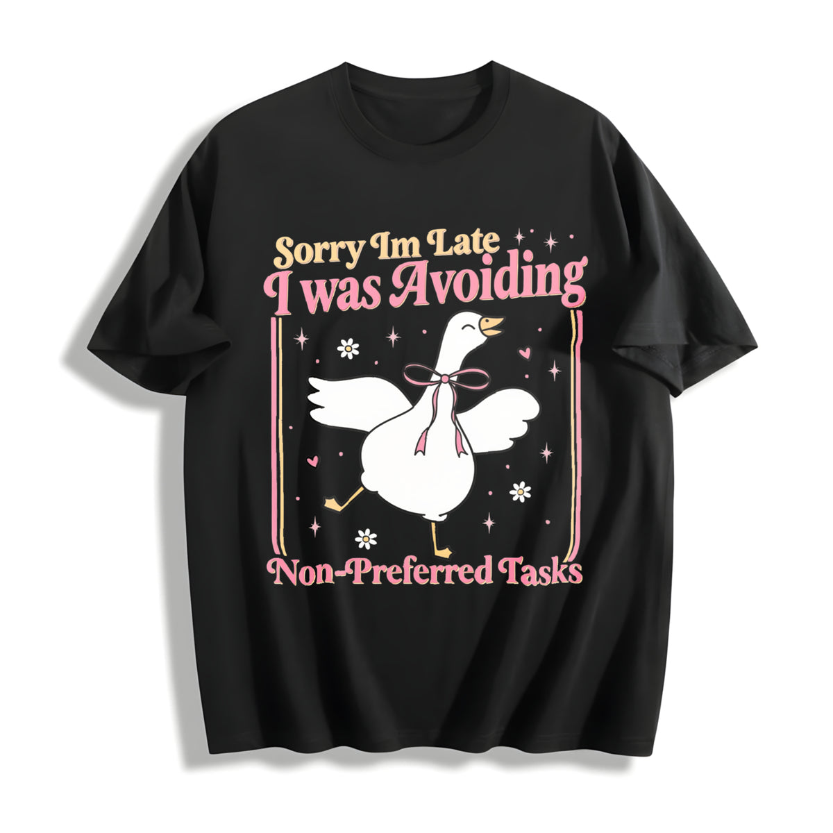 Sorry IM Late I Was Avoiding Non-preferred Tasks Cotton T-Shirt in Black