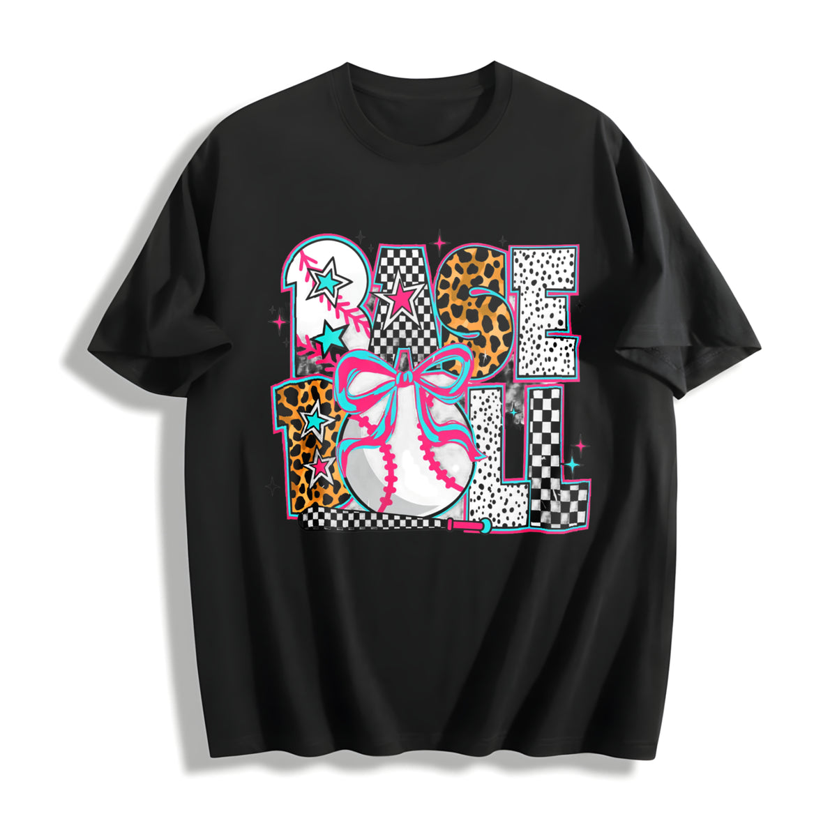 Baseball Coquette Preppy Baseball Cotton T-Shirt in Black