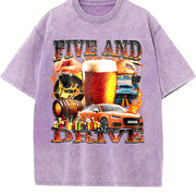 Five and Drive 90s Bootleg Meme Beer Vintage Washed T-Shirt in Purple