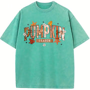 Pumpkin Season Retro Halloween Vintage Washed T-Shirt in Blue
