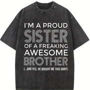Style – Proud Sister and Awesome Brother vintage washed oversized T-shirt in Black