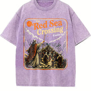 Red Sea Crossing Moses Christian Bible Story Faith Vintage Washed T-Shirt in Purple