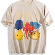 Fish: Man I Love Fish Vintage Washed T-Shirt in Beige