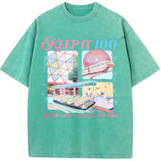 Keep It 100 the Land the Seas the Skies WDW Vintage Washed T-Shirt in Blue