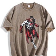 Black Invincible Retro Superhero Vintage Washed T-Shirt in Brown
