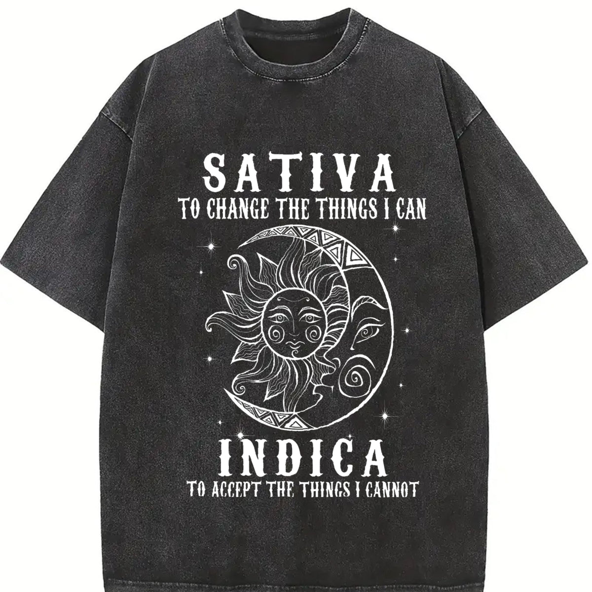 Sativa To Change The Things I Can Indica Cannabis Weed vintage washed oversized T-shirt in Black