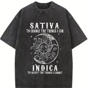 Sativa To Change The Things I Can Indica Cannabis Weed vintage washed oversized T-shirt in Black