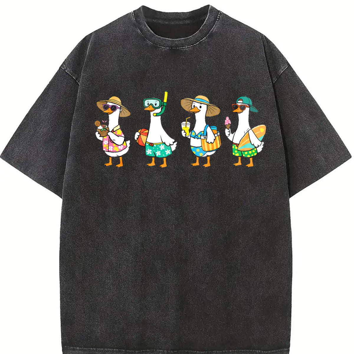 Silly Goose Beach Goose Vintage Washed T-Shirt in Black