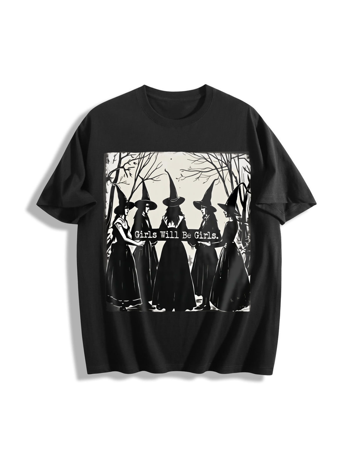 Girls Will Be Girls Witch Cotton T-Shirt in Black