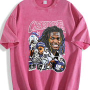 [ ] CeeDee Lamb Y2K Hip-Hop vintage washed oversized T-shirt in Red