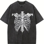 Gothic Skeleton Ribcage Drip Sleeveless Tank Vintage Washed T-Shirt in Black