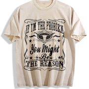 If I'm the Problem You Might Be the Reason Bull Skull vintage washed oversized T-shirt in Beige