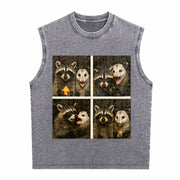 Possum & Raccoon Photobooth Selfie Vintage Washed Tank Top in Gray