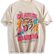 The Heavens are Roaring Bible verse Faith sayings vintage washed oversized T-shirt in Beige