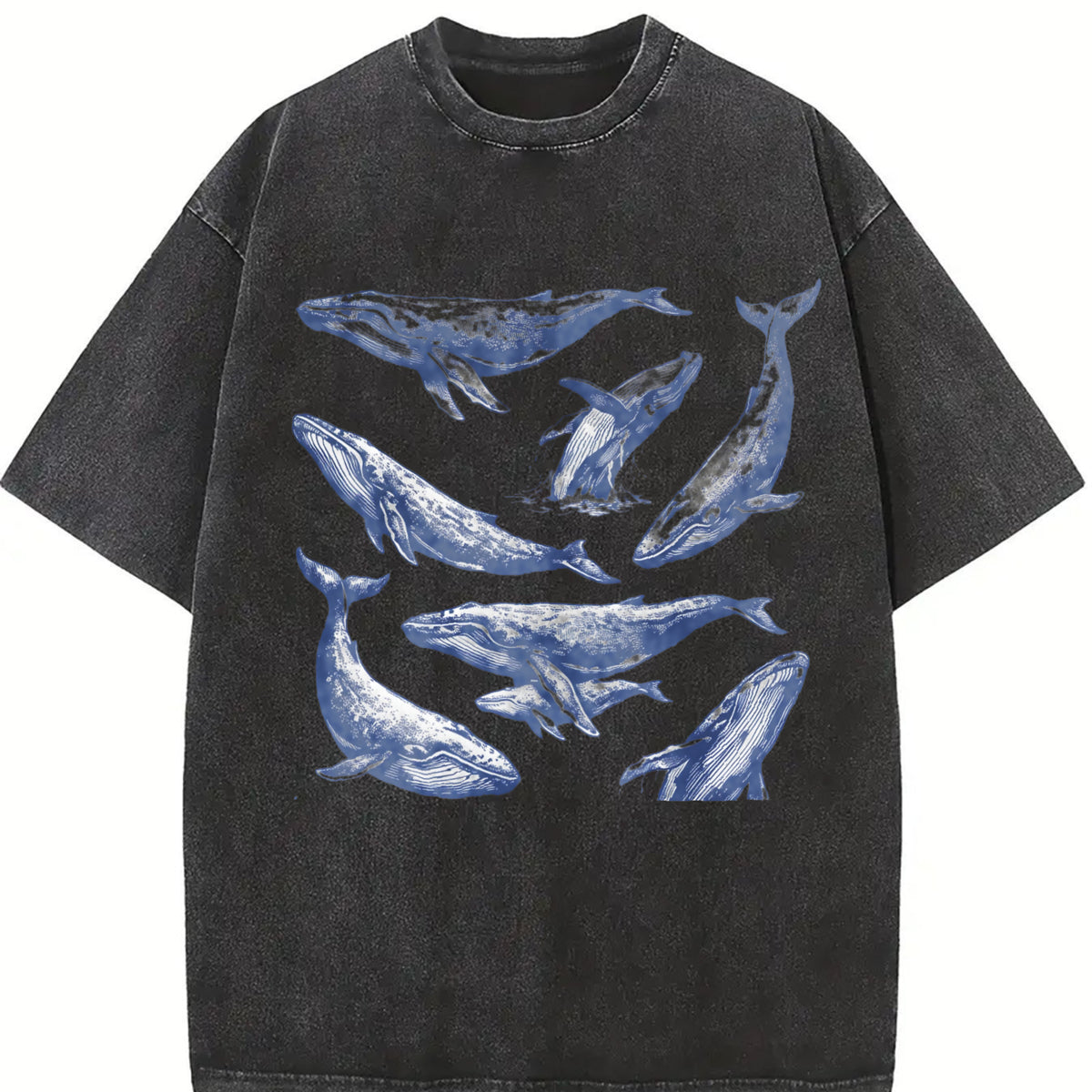 Whale 90s Tattoo Retro ® Y2k Ocean Humpback Whale Vintage Washed T-Shirt in Black