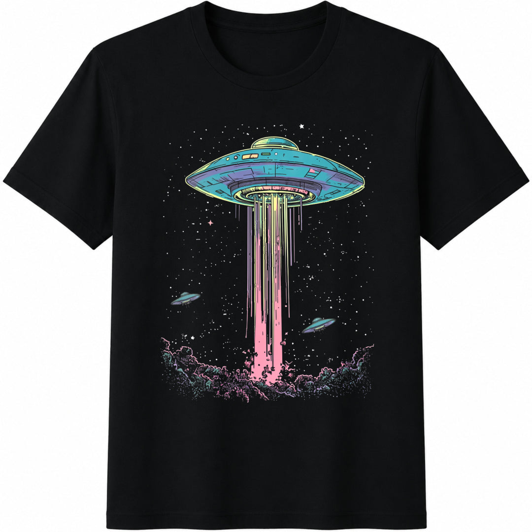 UFO Alien Abduction Cotton T-Shirt in Black