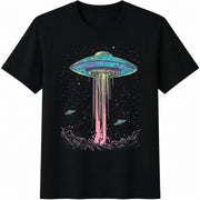 UFO Alien Abduction Cotton T-Shirt in Black
