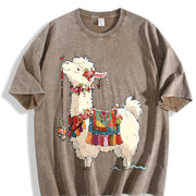 Animal Cartoon 1pc Vintage Washed T-Shirt in Brown