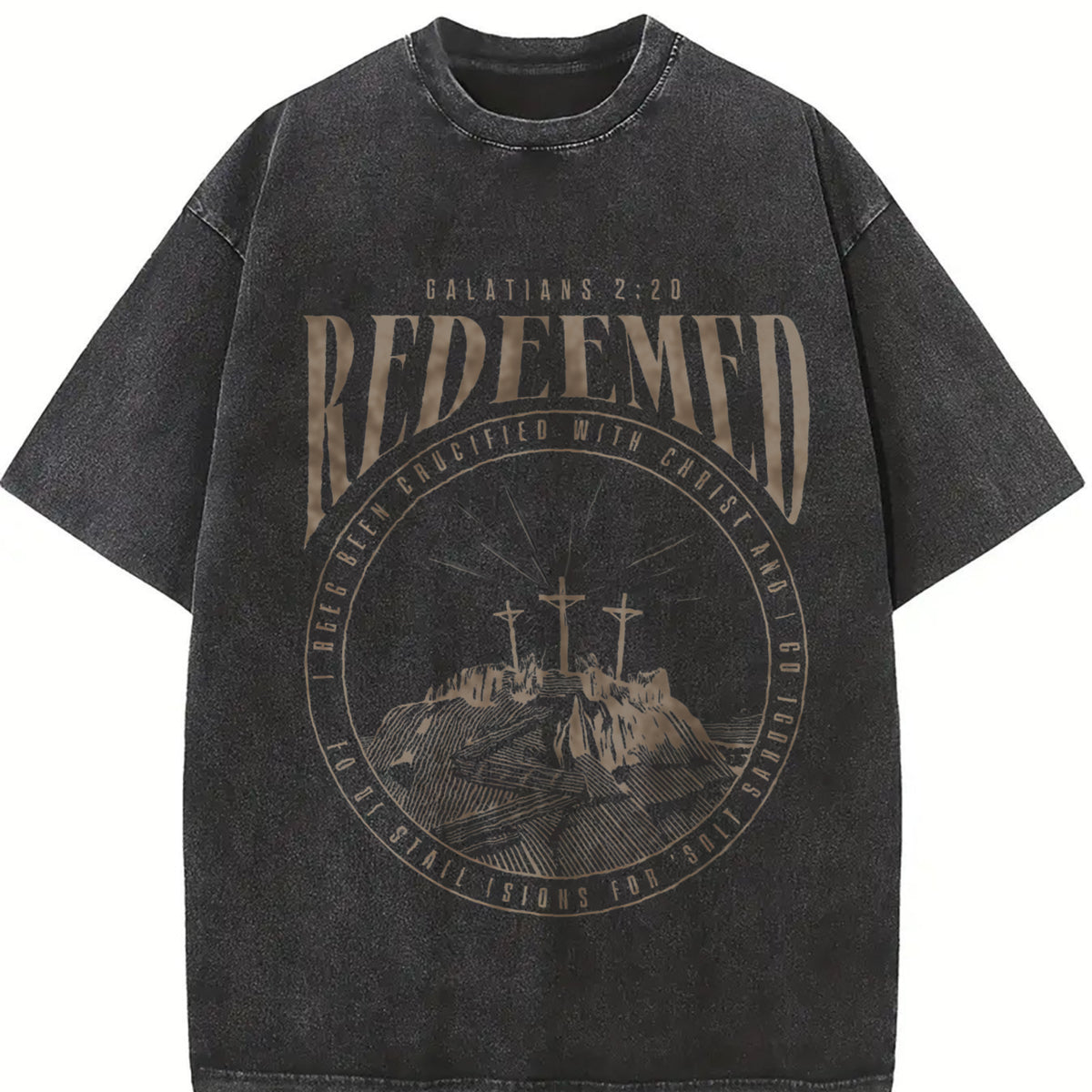 REDEEMED 220gsm - Retro Street Faithbased Soft Texture vintage washed oversized T-shirt in Black