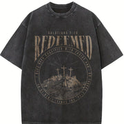 REDEEMED 220gsm - Retro Street Faithbased Soft Texture vintage washed oversized T-shirt in Black