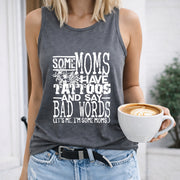 Some Moms Have Tattoos and Say Bad Words Crew-neck Women's Color Cotton Tank Top in Gray