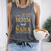 God Gifted Me Two Titles Mom and Nana Crew-neck Sleeveless Women's Color Cotton Tank Top in Gray