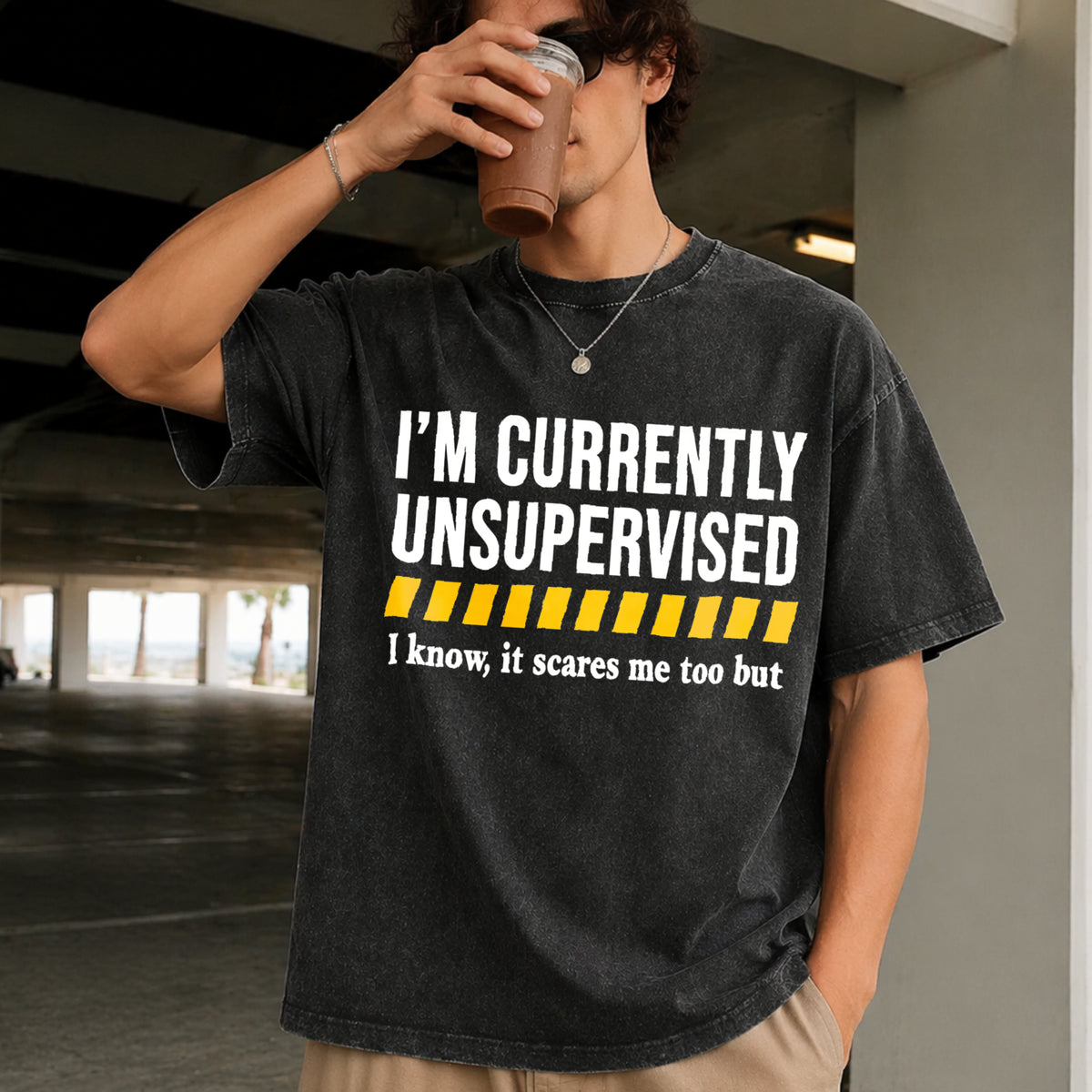 Saying Sarcastic Dad Vintage Washed T-Shirt in Black