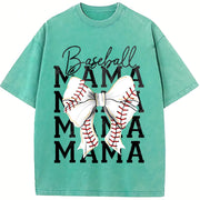Baseball Mama Coquette Bow Vintage Washed T-Shirt in Blue
