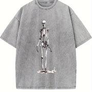 Retro Skeleton 90s Vintage Washed T-Shirt in Gray