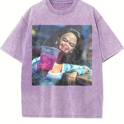 Laughing Glam Doll with a Drink Vintage Washed T-Shirt in Purple