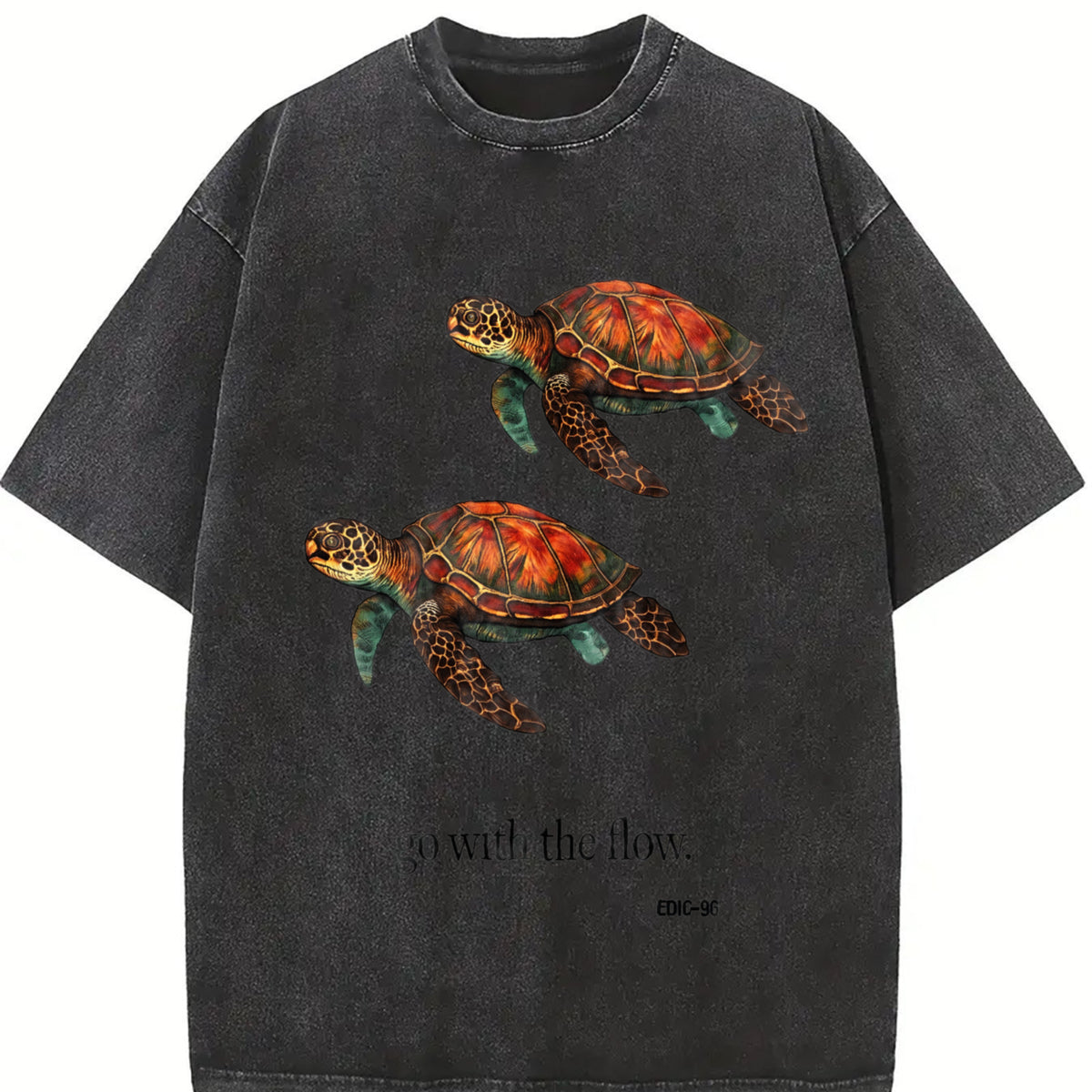 Sea Turtles Go with the Flow Vintage Washed T-Shirt in Black