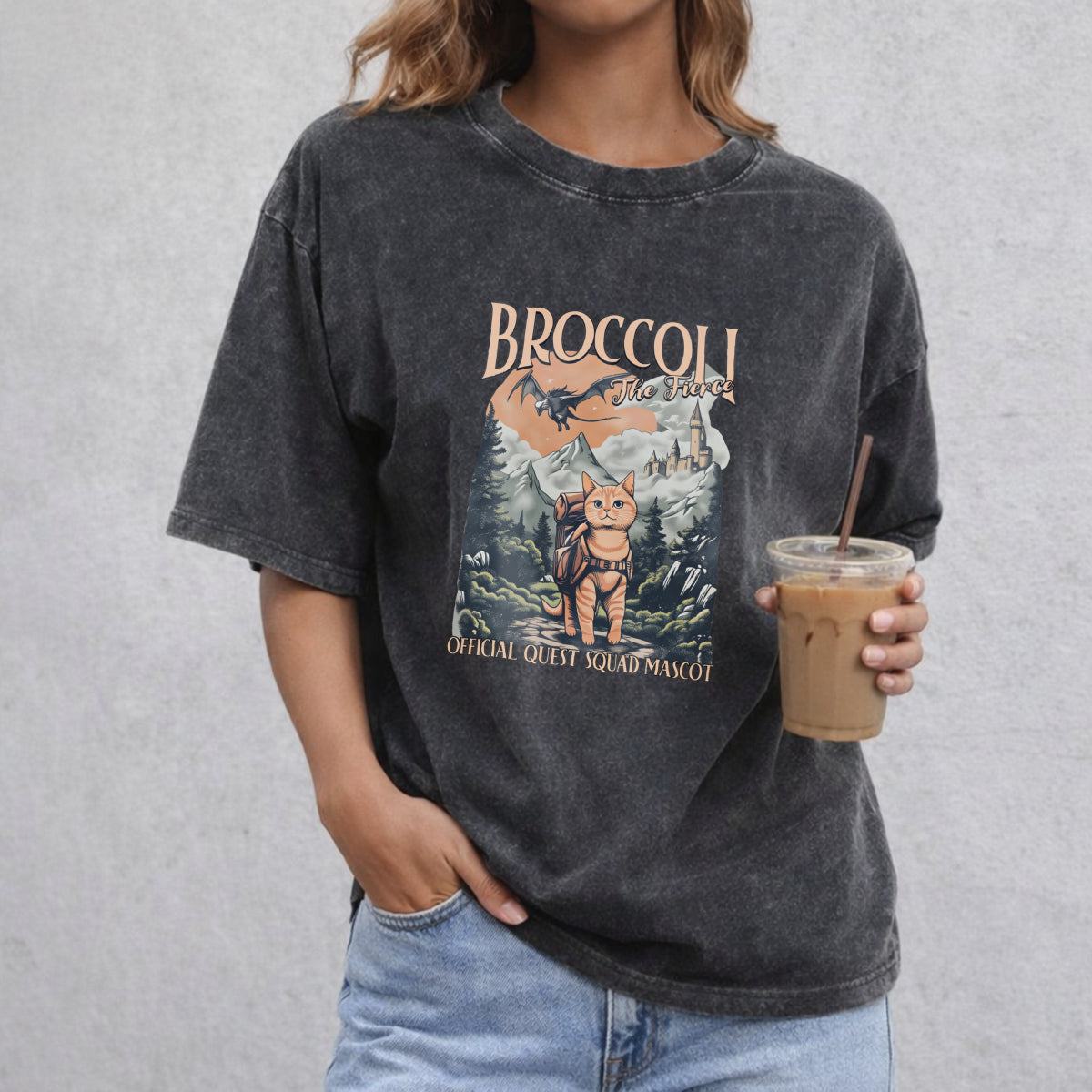 Onyx Storm Quest Squad Broccoli vintage washed oversized T-shirt in Black