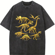 Dinosaur Skeleton 90s Vintage Washed T-Shirt in Black