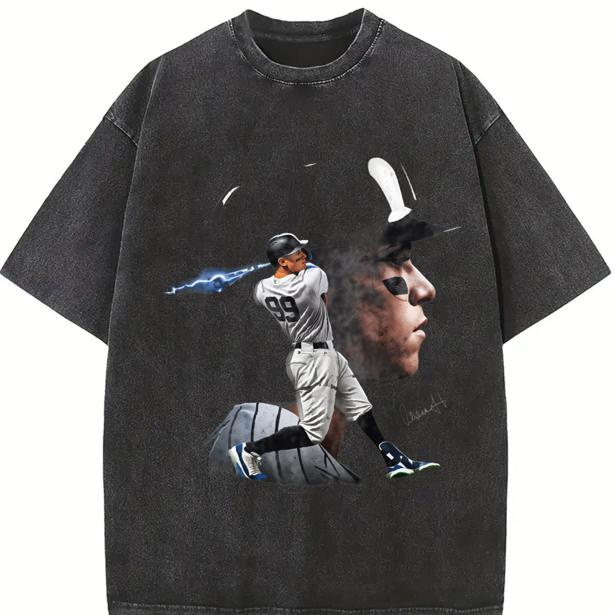 Aaron New York Custom Comic Style Baseball Custom vintage washed oversized T-shirt in Black