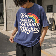 Big Fan of Human Rights Vintage Washed T-Shirt in Blue