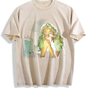 Glam Doll Drinking Vintage Washed T-Shirt in Beige