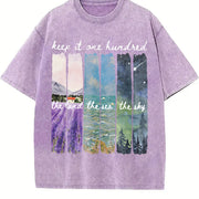 Keep It One Hundred Land Sea Sky Vintage Washed T-Shirt in Purple