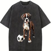 Boxer Dog Soccer Vintage Washed T-Shirt in Black