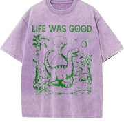 Retro Dinosaur 90s Vintage Washed T-Shirt in Purple